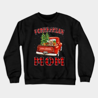 Christmas Pomeranian Mom Santa Hat Truck Tree Plaid Dog Mom Christmas Crewneck Sweatshirt